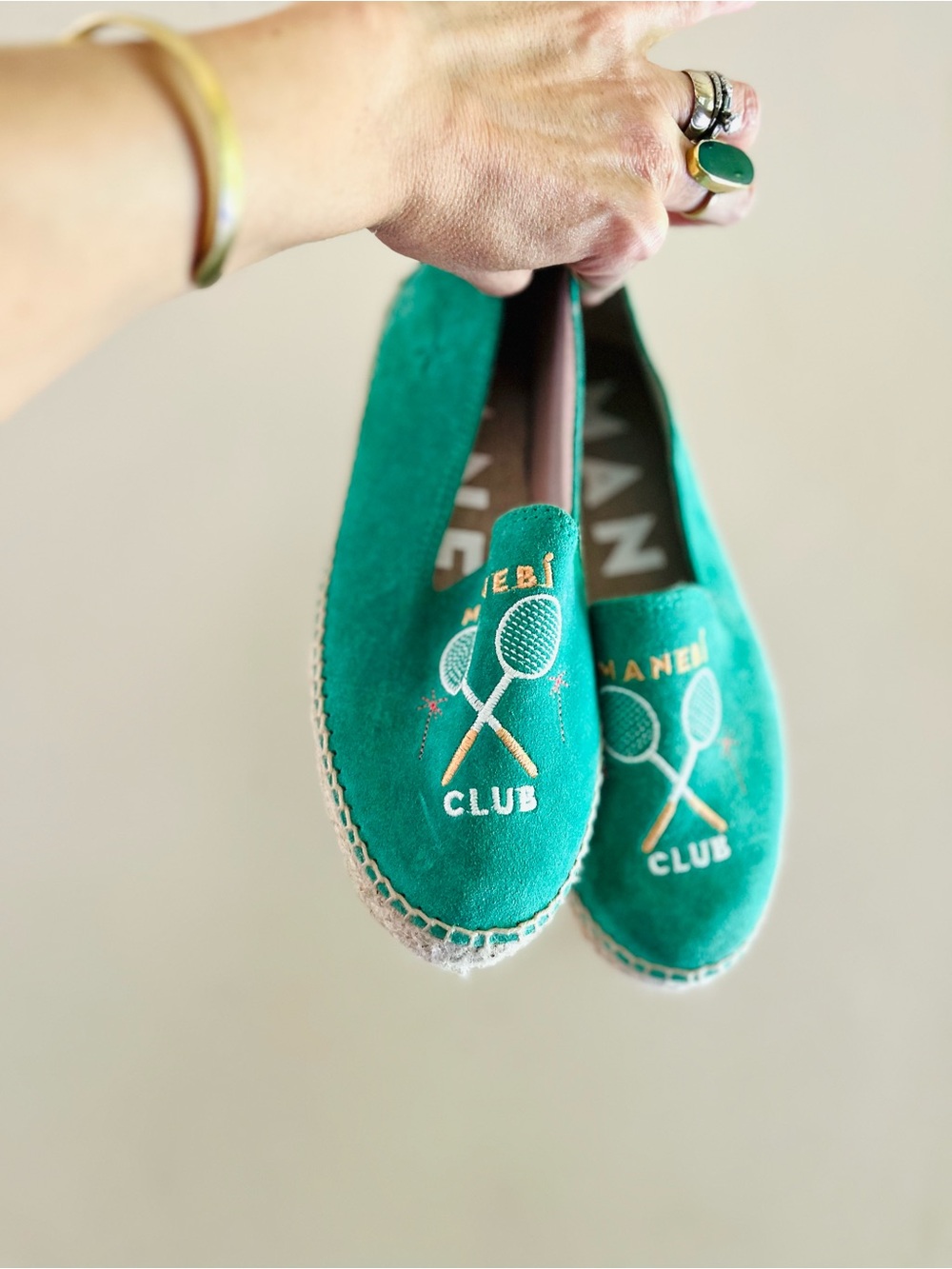 Manebi Suede Leather Coastal Prep Yacht Club Hamptons Tennis Green Espadrilles